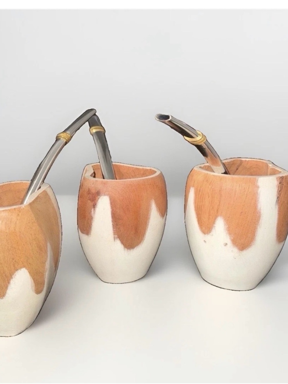 Handcrafted Two-Tone Ceramic Cups (Set of 3) - White and Natural Brown